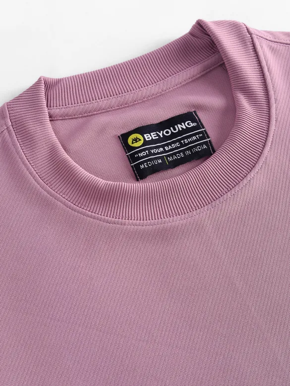 Mauve Pink Applique Patch HD Print Oversized T-Shirt