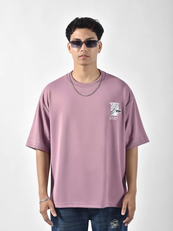 Mauve Pink Applique Patch HD Print Oversized T-Shirt