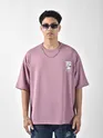 Mauve Pink Applique Patch HD Print Oversized T-Shirt