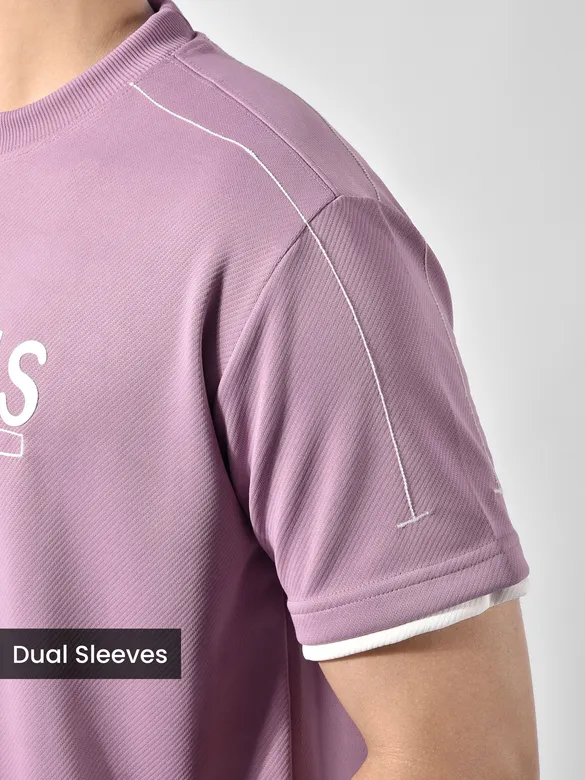Mauve Pink HD Embroidered Dual Sleeves Oversized T-Shirt