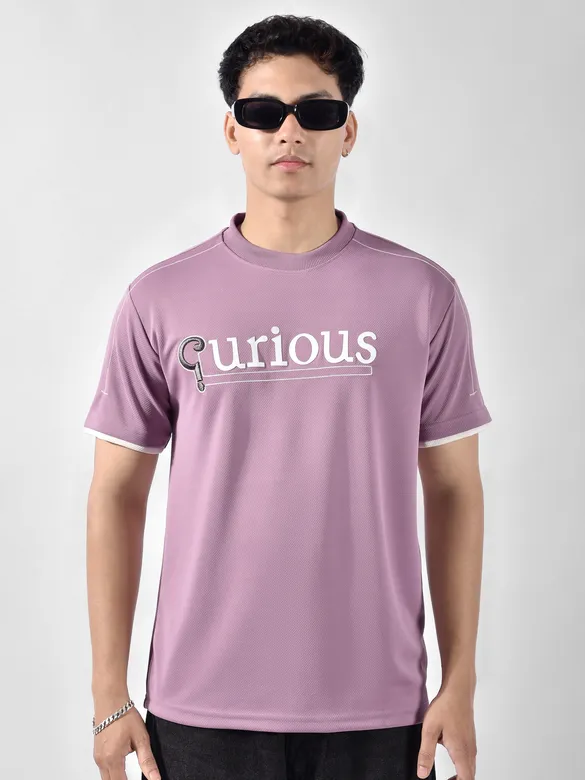 Mauve Pink HD Embroidered Dual Sleeves Oversized T-Shirt