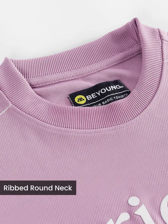 Mauve Pink HD Embroidered Dual Sleeves Oversized T-Shirt