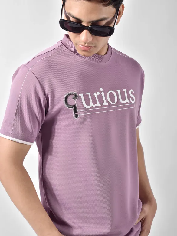 Mauve Pink HD Embroidered Dual Sleeves Oversized T-Shirt