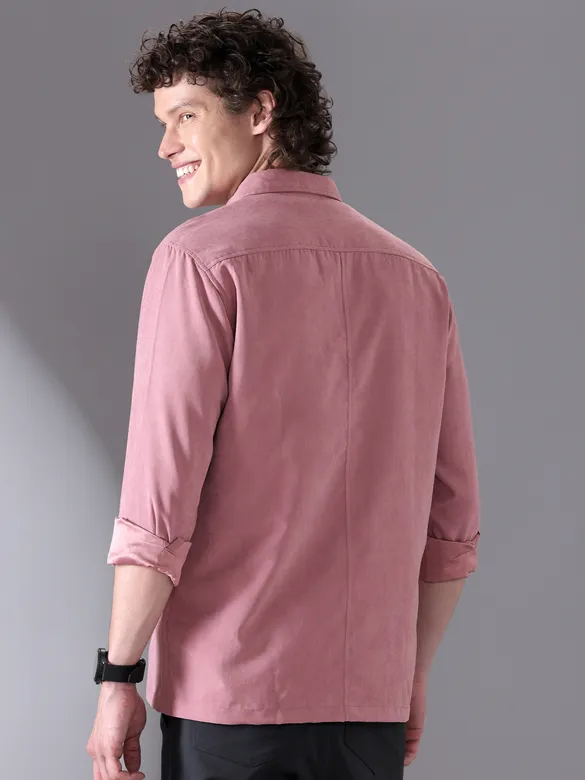 Mauve Pink Plain Suede Urban Shirt for Men