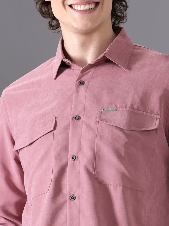 Mauve Pink Plain Suede Urban Shirt for Men