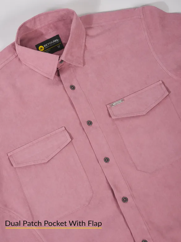 Mauve Pink Plain Suede Urban Shirt for Men