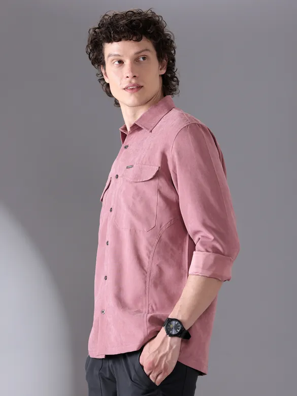 Mauve Pink Plain Suede Urban Shirt for Men