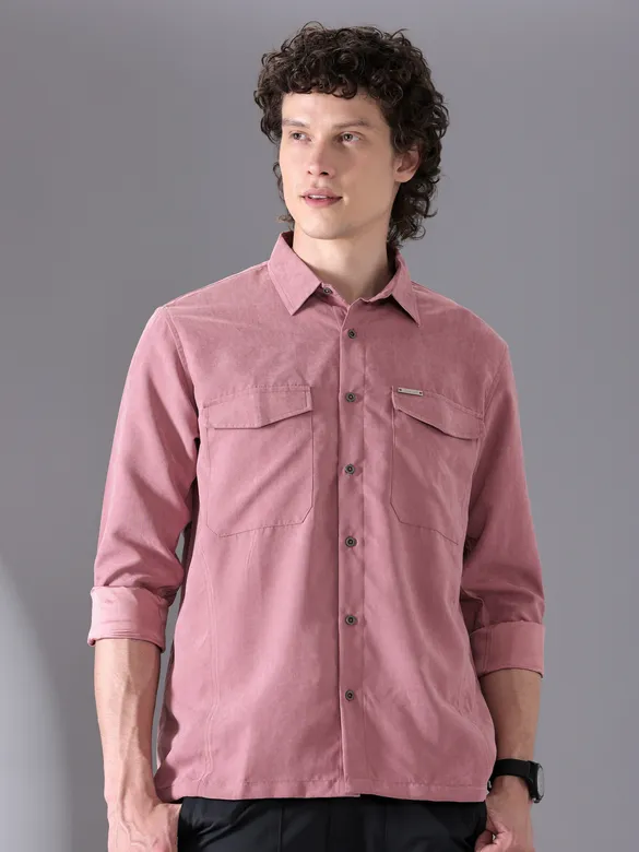 Mauve Pink Plain Suede Urban Shirt for Men