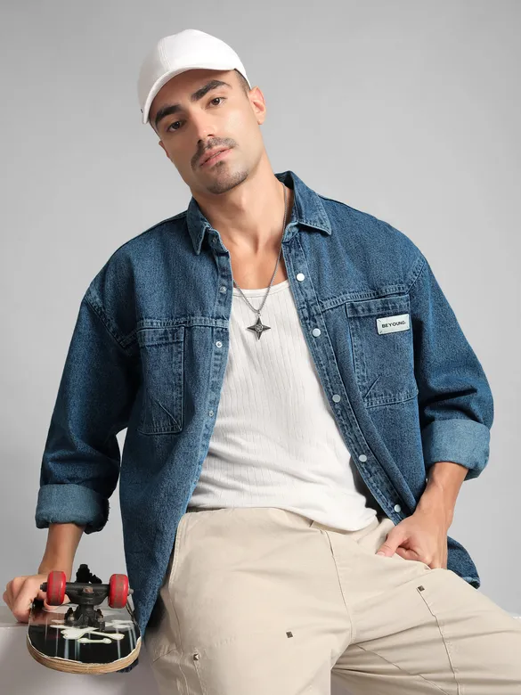 Mid-Blue Vintage Wash Denim Shirt