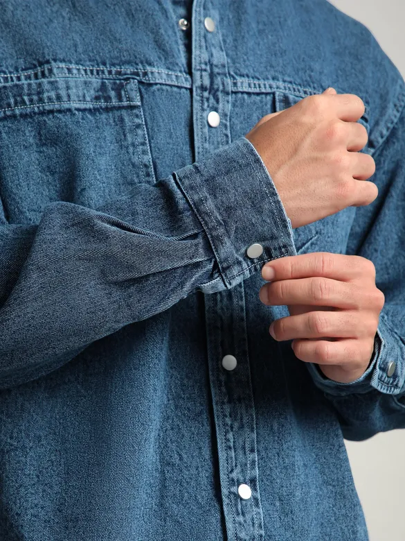 Mid-Blue Vintage Wash Denim Shirt