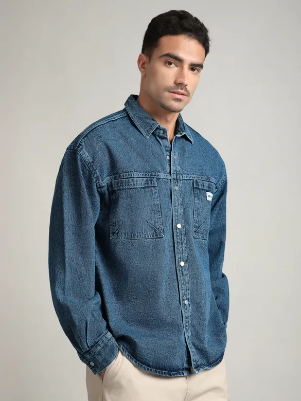 Mid-Blue Vintage Wash Denim Shirt
