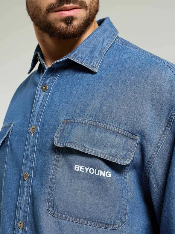 Mid Blue Dual Pocket Denim Shirt