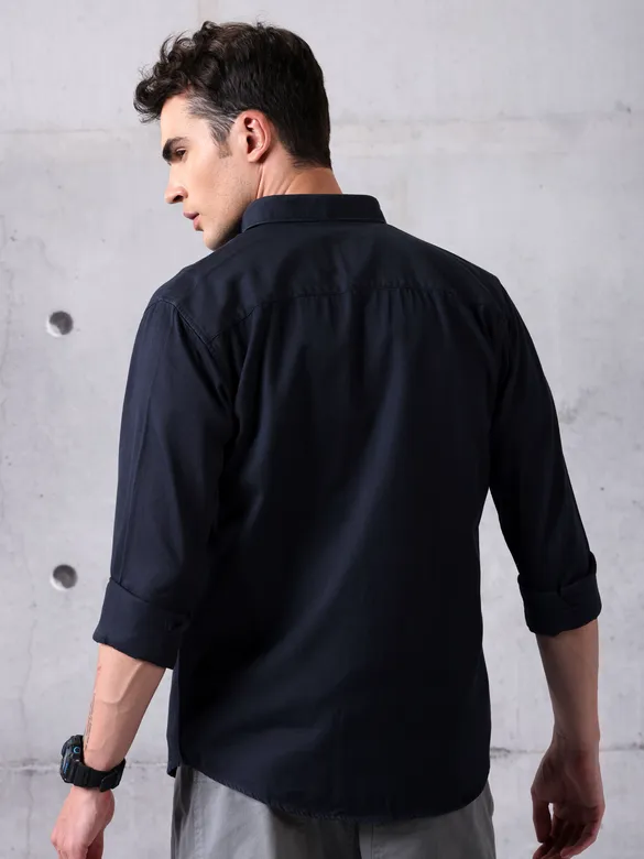 Midnight Blue Cotton Twill Shirt for Men