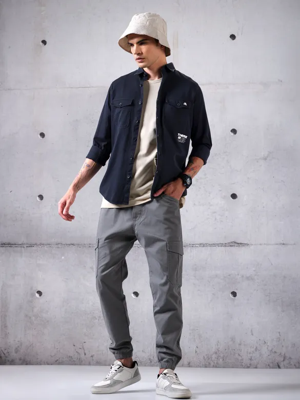 Midnight Blue Cotton Twill Shirt for Men