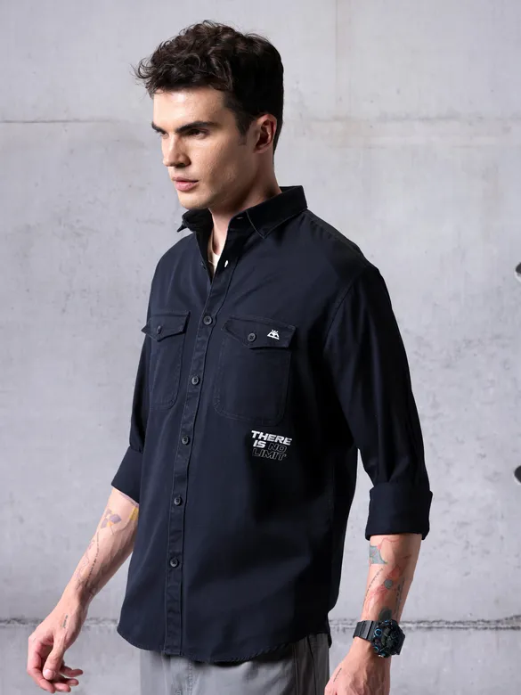 Midnight Blue Cotton Twill Shirt for Men
