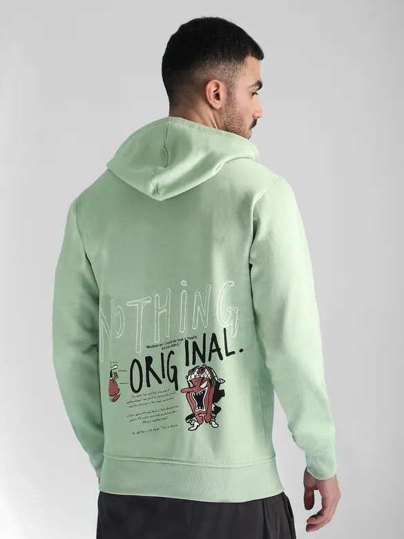 Mint Green Printed Zipper Hoodie