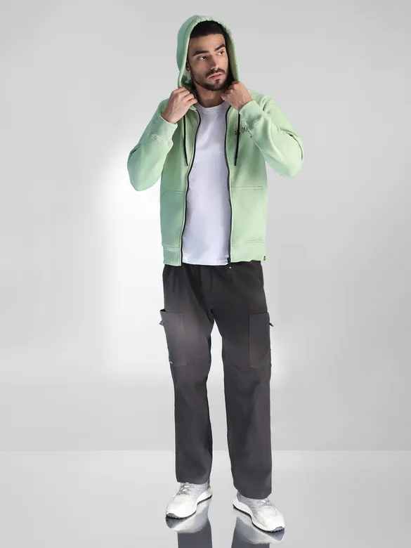 Mint Green Printed Zipper Hoodie