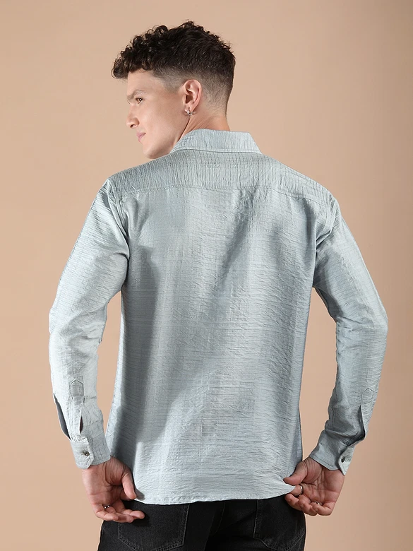 Mist Grey Textured Check Shirt