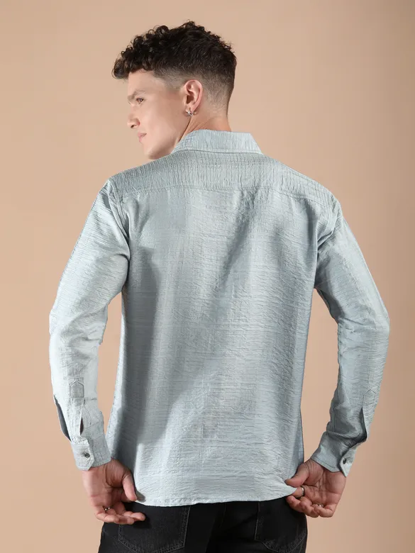 Mist Grey Textured Check Shirt