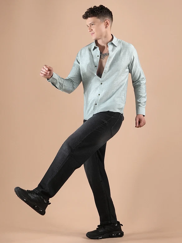 Mist Grey Textured Check Shirt