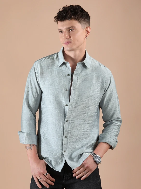 Mist Grey Textured Check Shirt