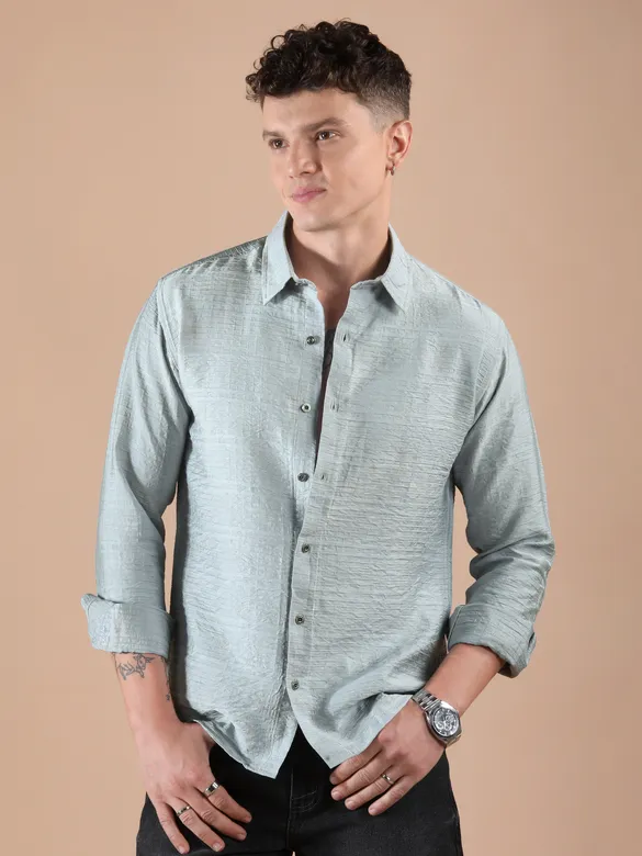 Mist Grey Textured Check Shirt
