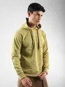 Yellow printed hoodie for men with graphic design.