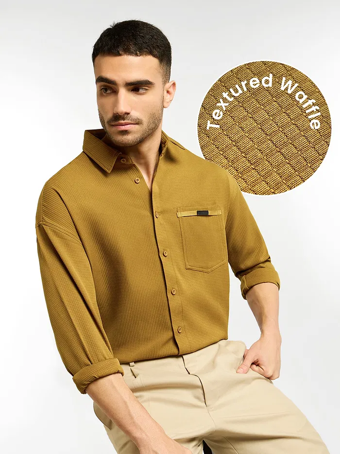 Mustard Textured Waffle Shirt