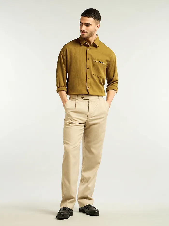 Mustard Textured Waffle Shirt