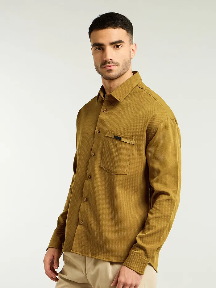 Mustard Textured Waffle Shirt