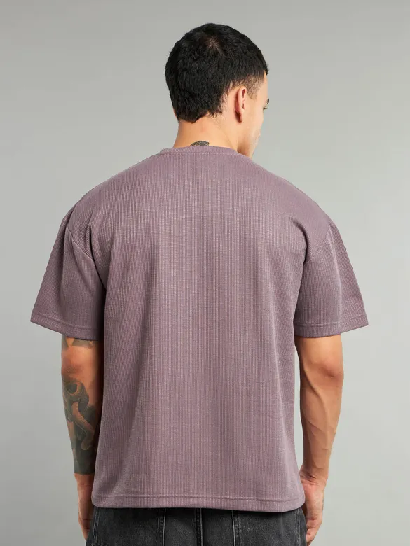 Muted Purple Ribbed Texture Oversized T-Shirt