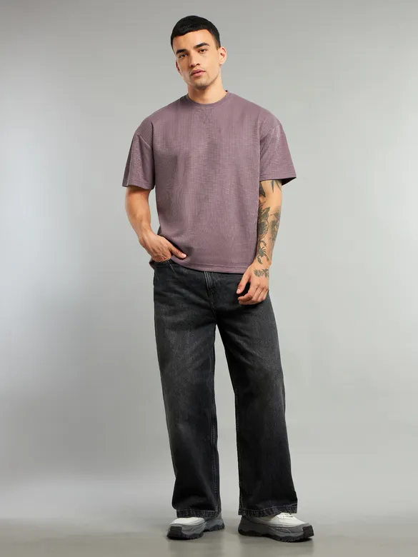 Muted Purple Ribbed Texture Oversized T-Shirt
