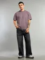 Muted Purple Ribbed Texture Oversized T-Shirt