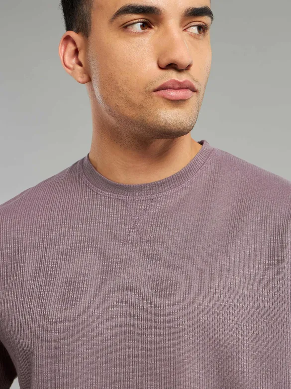 Muted Purple Ribbed Texture Oversized T-Shirt