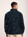 Navy Blue Abstract Embroidered Shacket