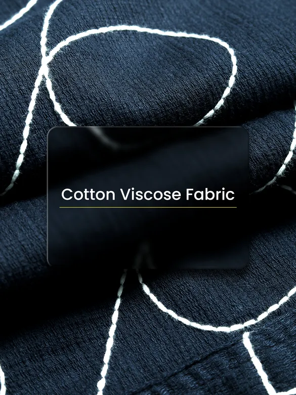 Navy Blue Abstract Embroidered Shacket