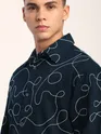 Navy Blue Abstract Embroidered Shacket