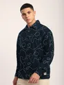 Navy Blue Abstract Embroidered Shacket
