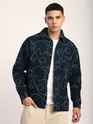 Navy Blue Abstract Embroidered Shacket