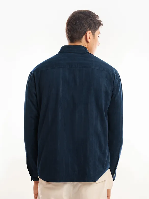 Navy Blue Cord Dobby Shirt For Men