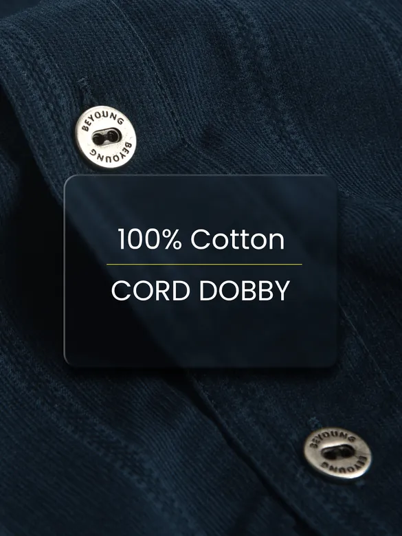 Navy Blue Cord Dobby Shirt For Men
