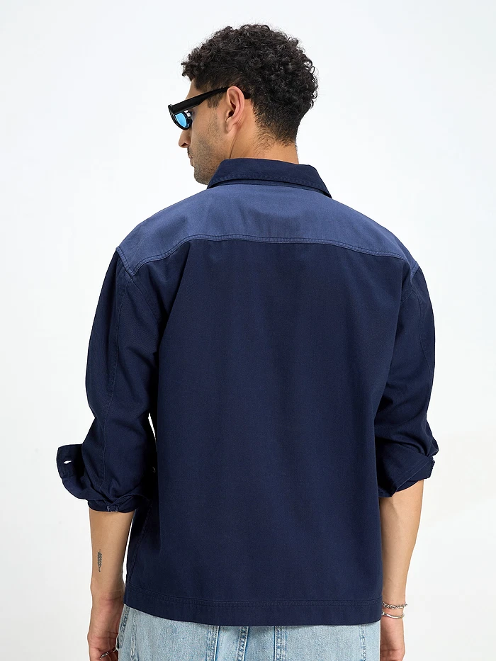Navy Blue Denim Shacket for Men