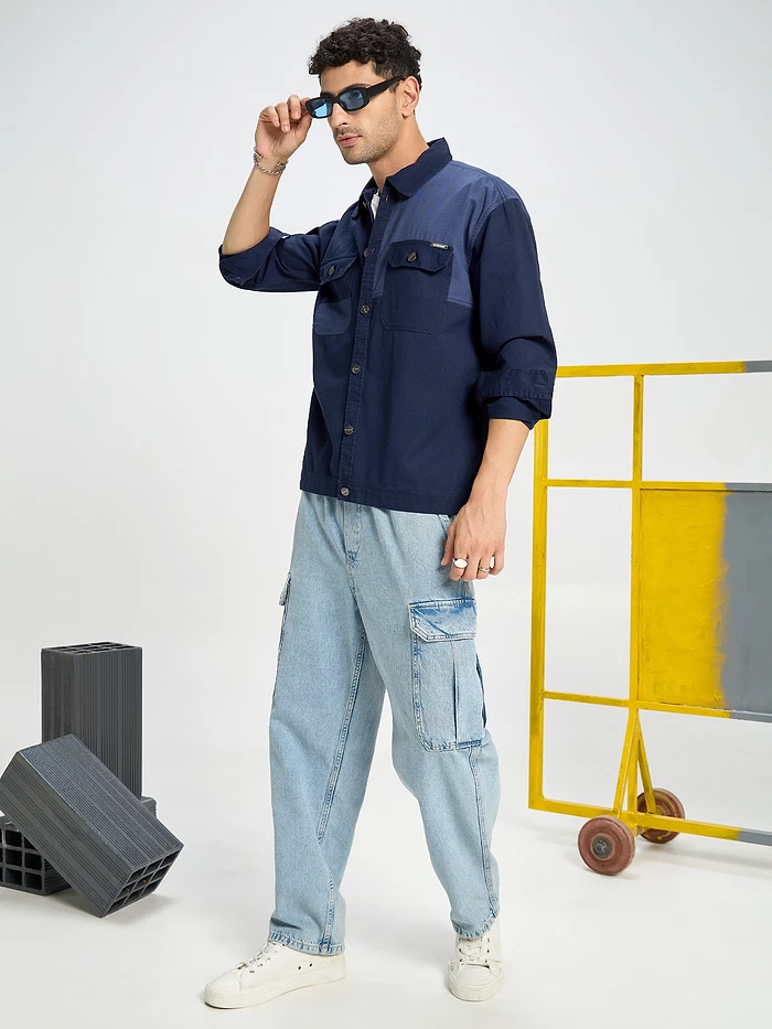 Navy Blue Denim Shacket for Men