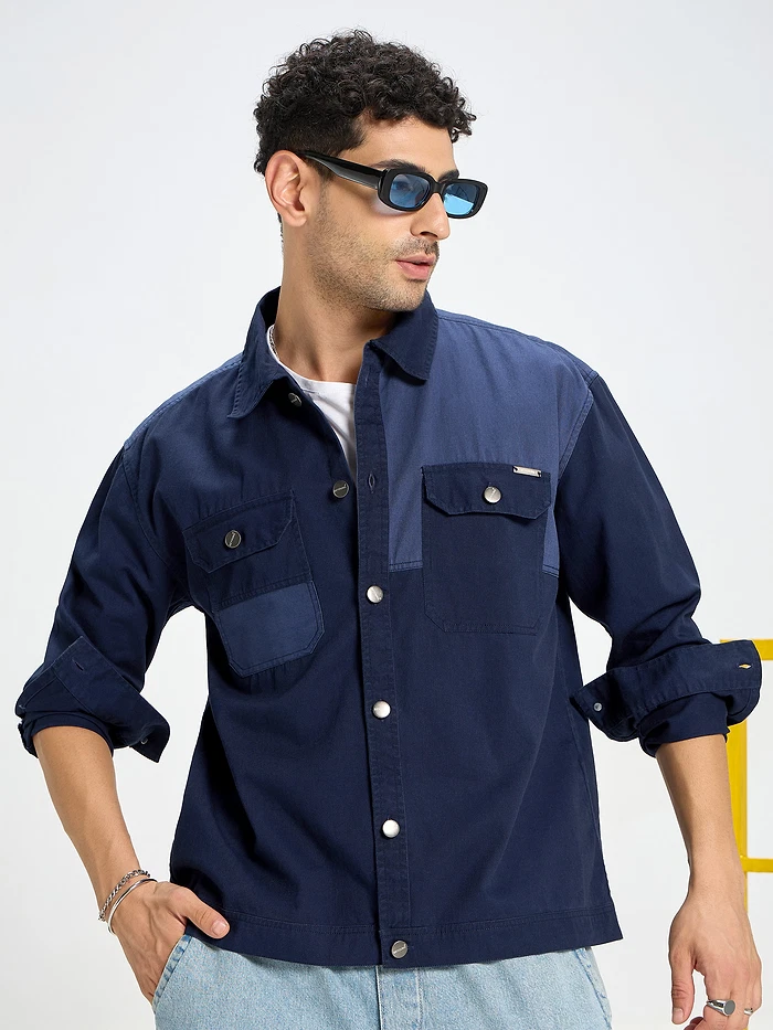Navy Blue Denim Shacket for Men