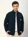 Blue shacket with buttoned chest pockets, 