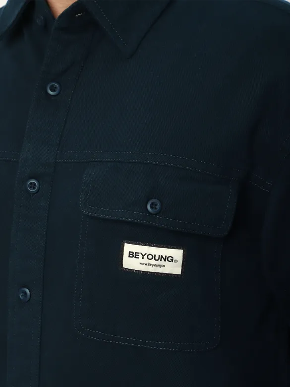 Navy Blue Double Yoke Overshirt