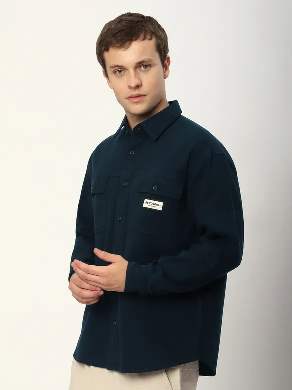 Navy Blue Double Yoke Overshirt
