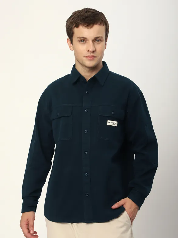 Navy Blue Double Yoke Overshirt