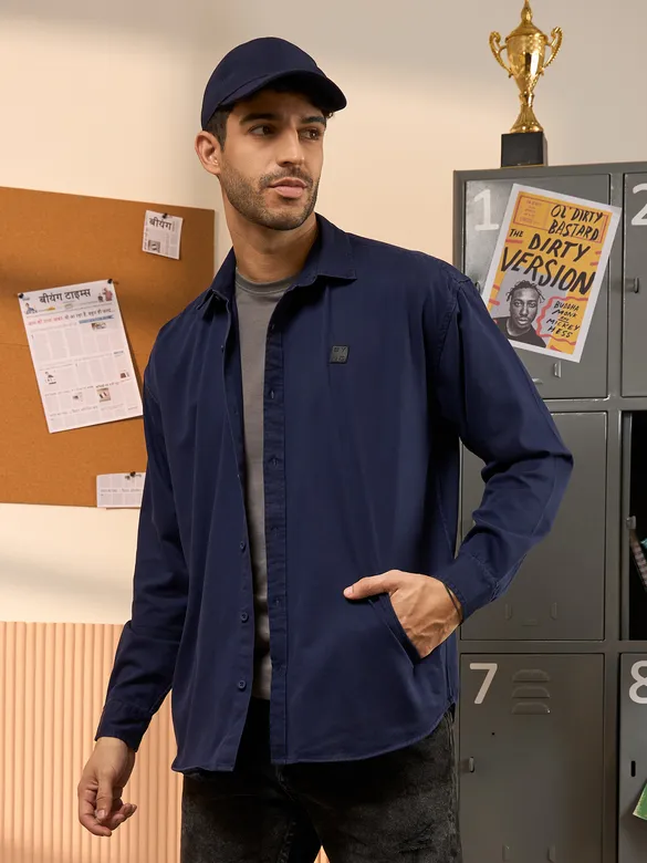 Navy Blue Dual Pocket Men?s Shirt