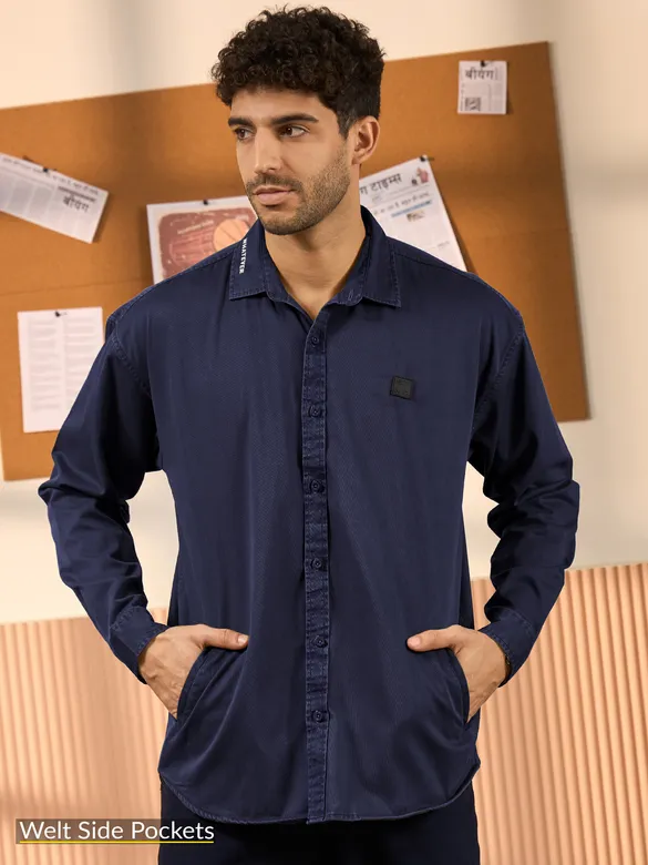 Navy Blue Dual Pocket Men?s Shirt